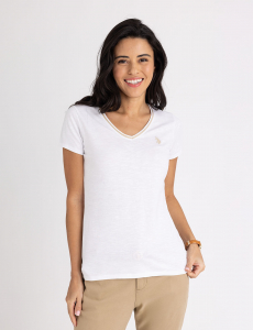 METALLIC TRIM V-NECK T-SHIRT
