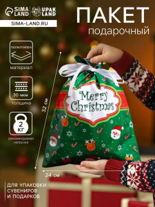 Пакет подарочный новогодний с завязками, «Счастливого рождества», 24?32 см