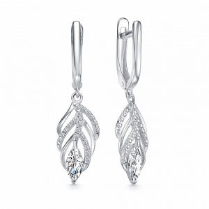 Серьги с фианитом родированные серебро 925*