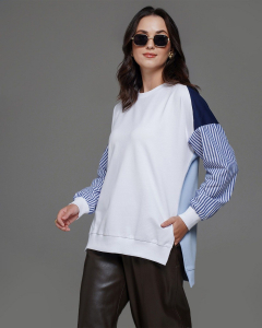 Свитшот с хлопковыми рукавами в полоску 90.2