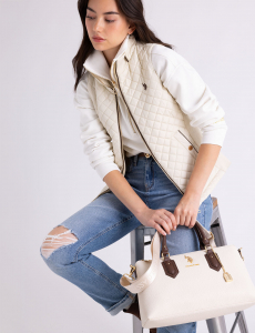 LOCK CHAIN SATCHEL BAG WITH CROSSBODY STRAP