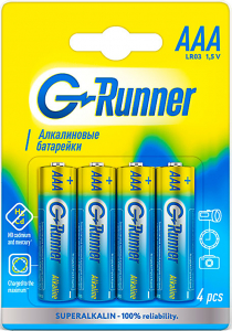 Батарейки алкалиновые «G-runner» AAА/LR03, 1,5 V, в блистере 4 батарейки, (упаковка 12шт.)