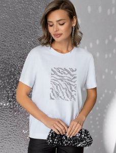 Нарядная футболка с принтом пайетками из премиального хлопка с эластаном