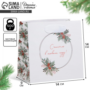 Пакет подарочный новогодний ламинированный квадратный «Зима», 14?14?9 см