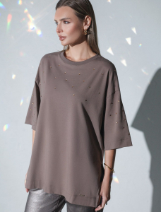 Футболка оверсайз с принтом стразами из премиального хлопка