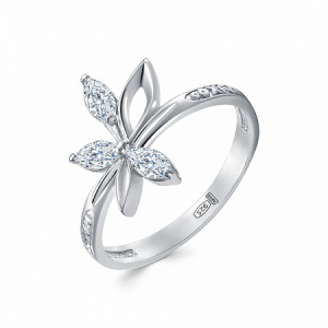 Кольцо с фианитом родированное серебро 925*