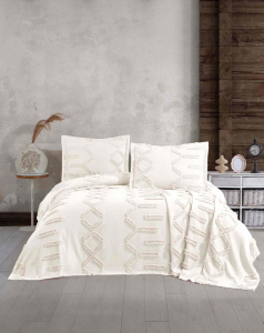 Покрывало EFOR Pique Bedspread DUHAN (240*260) с наволочками кремовый KREM