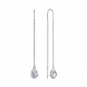 Серьги с фианитом родированные серебро 925*