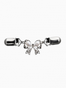 Зажим для кардигана «Бантик», цвет белый в серебре