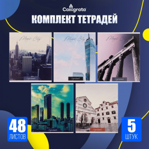 Комплект тетрадей из 5 штук, 48 листов в клетку Calligrata 