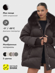 Куртка зимняя женская с мехом и капюшоном тренд темно-коричневого цвета 7737TK