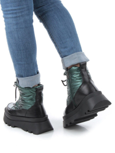 02-FAS16-3Z GREEN/BLACK Дутики женские (искусственная кожа, плащевая ткань, шерсть)