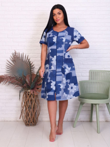 Халат женский на молнии с карманами, голубой (829-2)