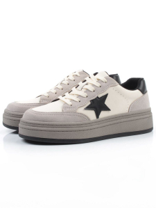 03-YE475-2 BEIGE/GREY Кроссовки женские (натуральная кожа)