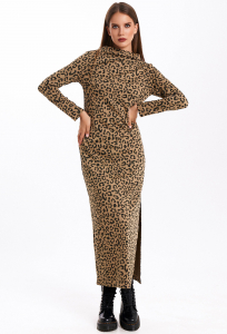 Платье KaVari 1057 бежевый леопард