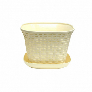 Кашпо квадратное РОТАНГ 2.3л с поддоном слоновая кость