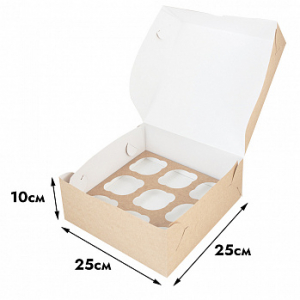 Коробка для 9 капкейков, крафт без окна