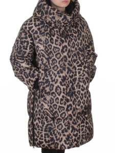 8892 BROWN/LEOPARD Куртка зимняя женская оверсайз с вшитой жилеткой (200 гр. холлофайбер)