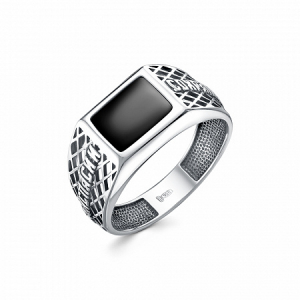 Кольцо (Спаси и Сохрани) из серебра ч/ч литьё с фианитом