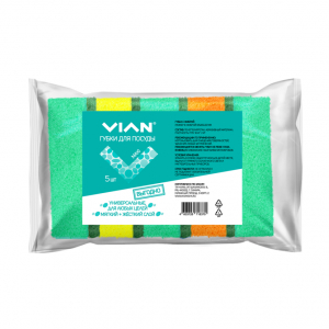 Губки для посуды VIAN MAXI с фиброй, 95*65*32, 5 шт/уп