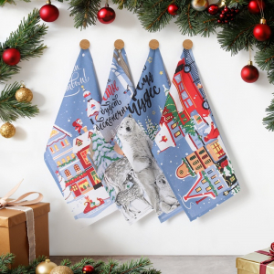 Набор новогодних кухонных полотенец «Доляна» Время чудес 35?60 см-4 штуки, 100% хлопок