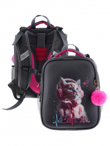 Рюкзак каркасный, школьный, 38?30?16 см, эргономичная спинка «Котик в наушниках»