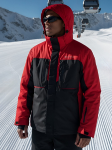 Горнолыжная куртка мужская зимняя красного цвета 7616Kr