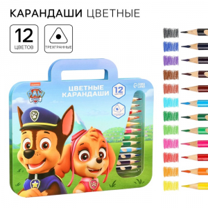 Цветные карандаши, 12 цветов, трехгранные, «Щенячий патруль»