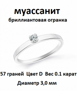 Кольцо с муассанитом родированное серебро 925*