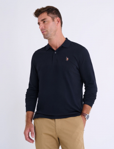 LONG SLEEVE PEACHED JERSEY POLO SHIRT