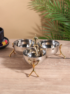 Менажница «Единство», 3 чаши, 27?27?14 см, нержавеющая сталь, латунь