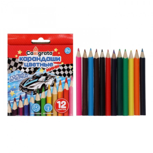 Карандаши Calligrata «Машинка», 12 цветов, деревянные, трёхгранные, мини
