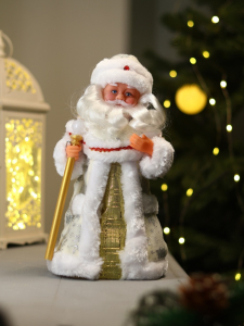 Дед Мороз под ёлку «Зимнее волшебство. С фонариком на посохе и узорами на шубке», двигается, 30 см, белый