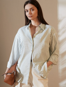 Блузка свободного силуэта в тонкую полоску из эластичного хлопка