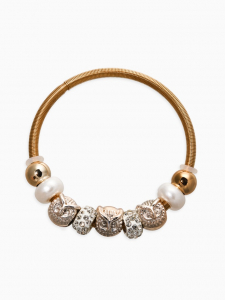 Браслет жемчуг «Марджери» сова, цвет белый в золоте, d=6.5 см