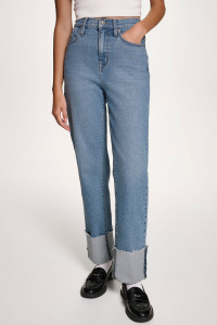 HIGH-RISE RAW-EDGE CUFFED STRAIGHT-LEG JEANS