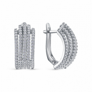 Серьги с фианитом родированные серебро 925*