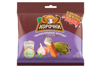 «3 Корочки», сухарики со вкусом малосольных огурчиков и соусом тар-тар «Calve», 85 г