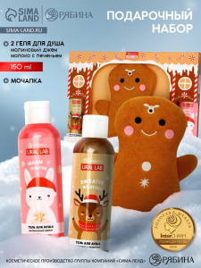Подарочный набор новогодний «Пряник», гель для душа 2 шт. ? 150 мл, мочалка, URAL LAB