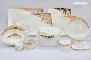 145-102 Чайно-столовый сервиз 93пр. ЗОЛОТОЙ ОРНАМЕНТ в под.уп.(х1/2)Костяной фарфор