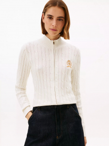 Crest Logo Cable Knit Zip Cardigan