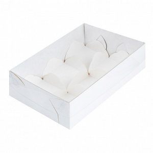 Коробка для 6 моти с пластиковой крышкой и ложементом 17,5*12*5,5 см, белая