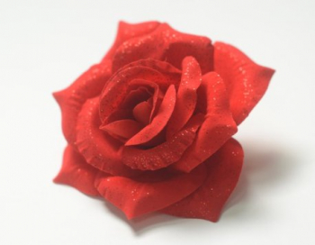 Искусственные цветы, Голова розы бархатная с перламутром для ветки, венка красный