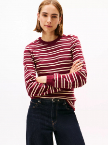 Gold-Button Stripe Crewneck T-Shirt