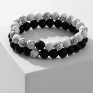 Набор браслетов 2 шт. шар №8 «Агат», чёрно-белый