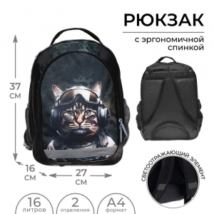 Рюкзак школьный, 37?27?16 см, эргономичная спинка, Calligrata Б «Кот милитари»