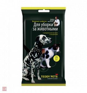 Влажные салфетки Teddy Pets для уборки за животными, 25шт