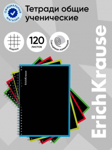 Тетрадь на спирали ErichKrause. Accent А5, 120 листов, в клетку, глянцевая ламинация, льняное тиснение, блок офсет, белизна 100%, МИКС