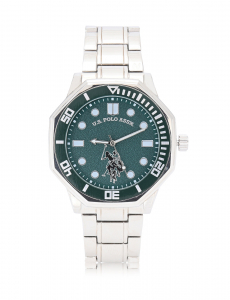 MENS SILVER TONE LINK WATCH WITH GREEN DIAL