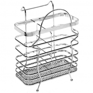 Подставка хромированная для столовых приборов 15х7,5х15,5см, на рейлинг, на ножках (Китай)